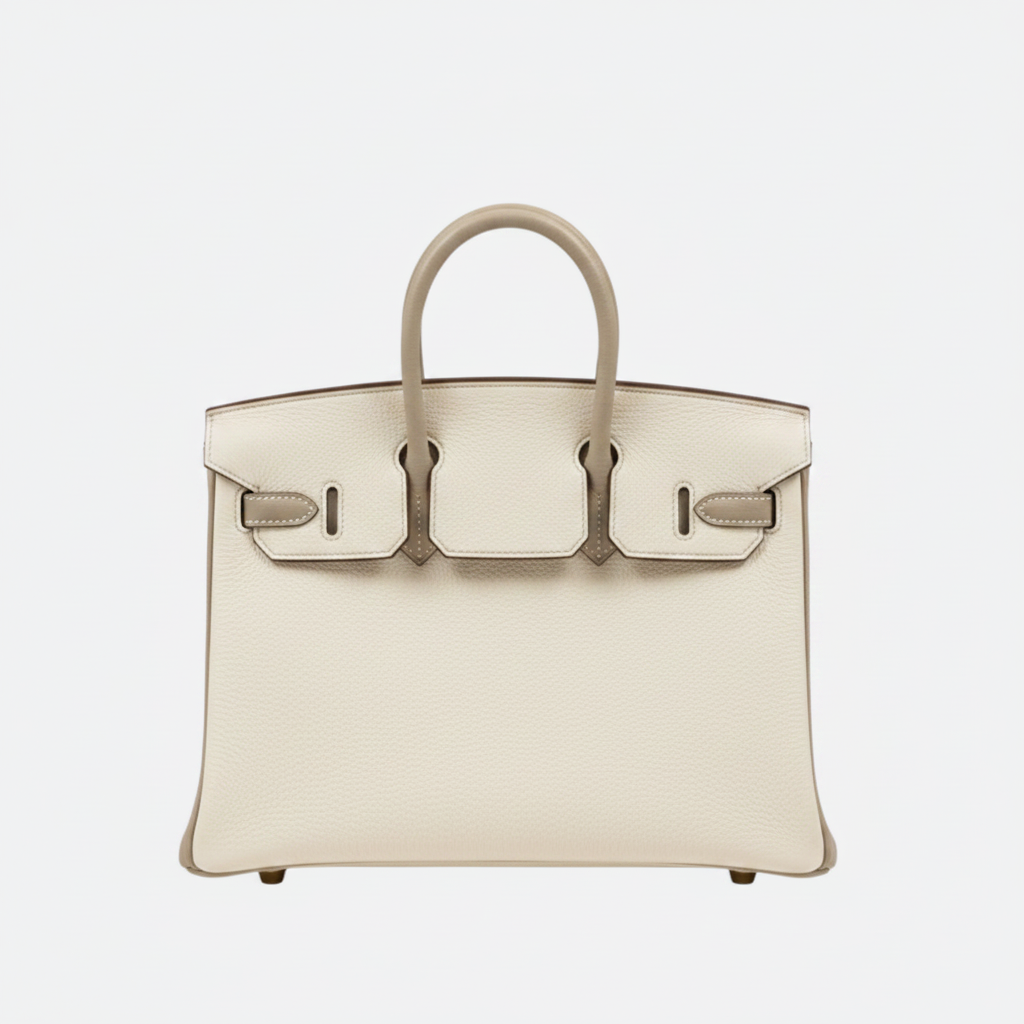 HERMÈS BIRKIN 25 HSS TASCHE IN CRAIE / GRIS TOURTERELLE AUS TOGO LEDER