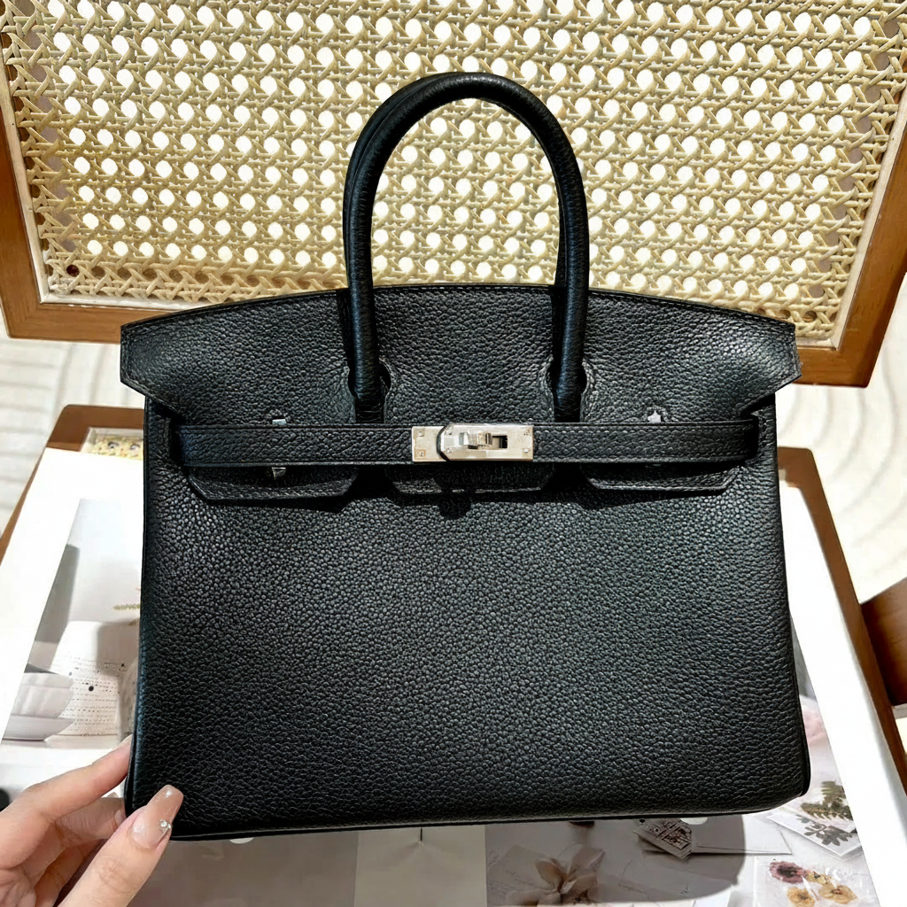 HERMÈS BIRKIN 25 HSS TASCHE IN CRAIE / GRIS TOURTERELLE AUS TOGO LEDER