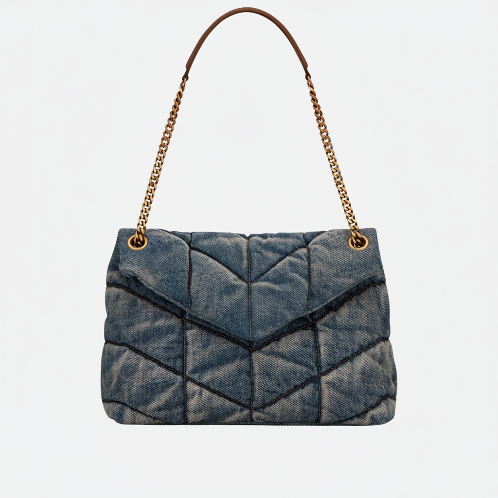 SAINT LAURENT LOULOU PUFFER TASCHE AUS GESTEPPTER VINTAGE-DENIM